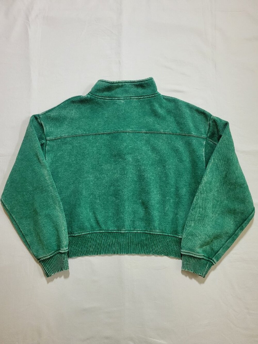 Zenana Acid Wash Fleece Half Zip Pullover Crop Sweatshirt Green Small Athleisure - Picture 10 of 10